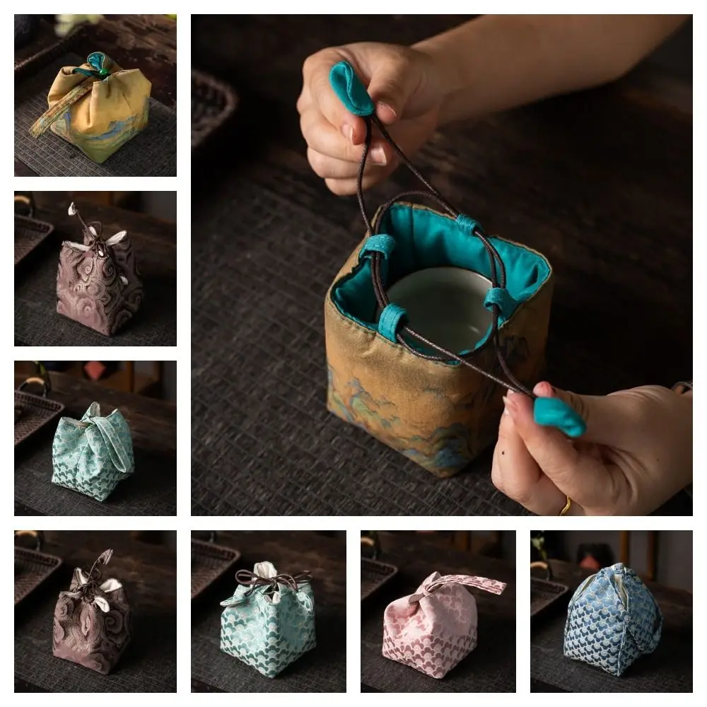 النمط الصيني فنجان الشاي الرباط الحقيبة القماش طباعة المحمولة Teaware حقيبة التخزين متعددة الوظائف مقاومة للكسر