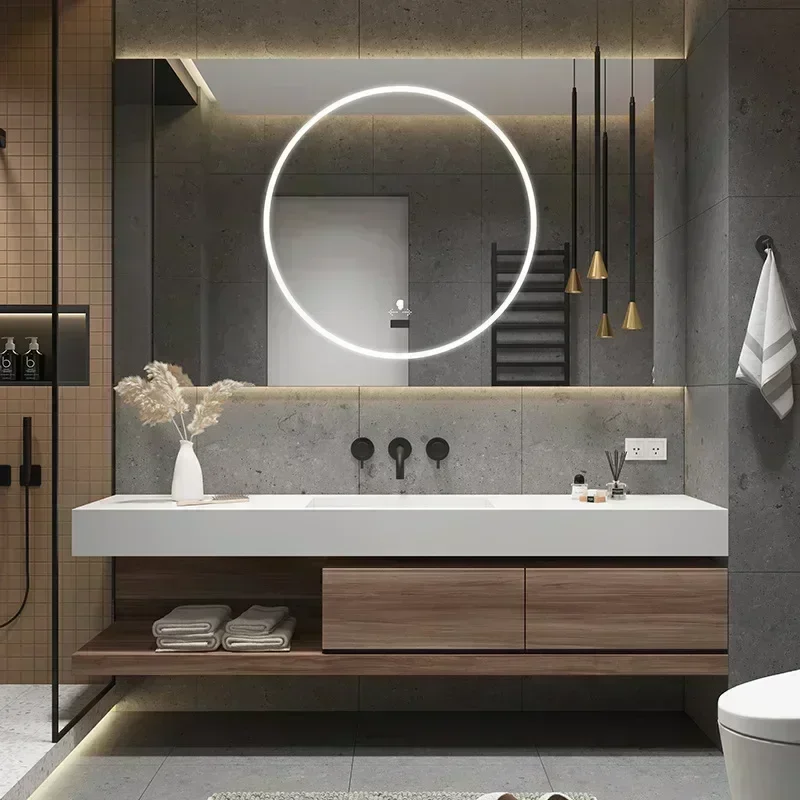

Premium Smart Mirror Cabinet Modern Slate Ceramic One Piece Washbasin Bathroom Vanity Combination Furniture New Long - Lasting