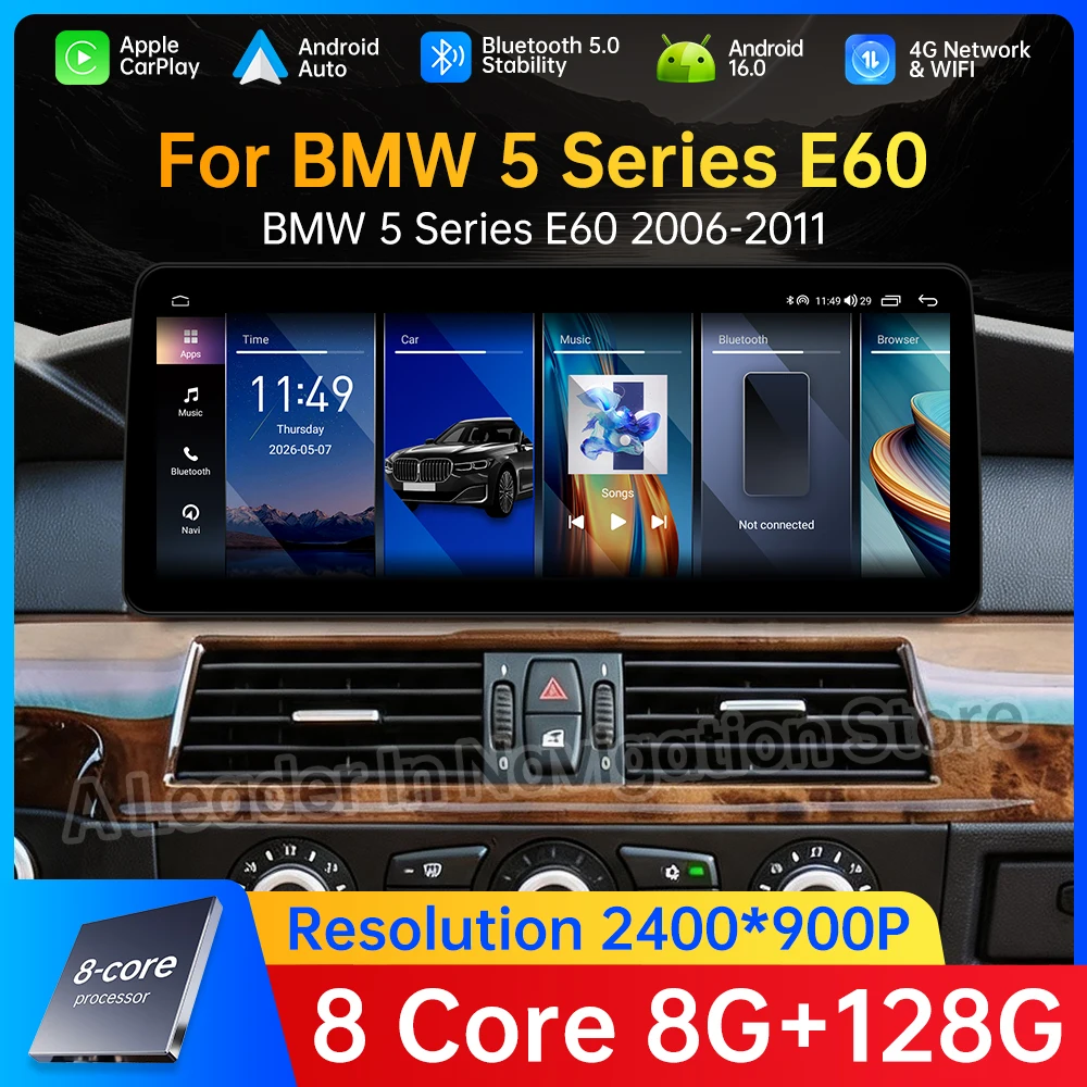 Ultra-thin Screen Android 16 BT for BMW 5 Series E60 E61 E62 2004 - 2012 CIC CCC System GPS Car Auto Video Multimedia Player
