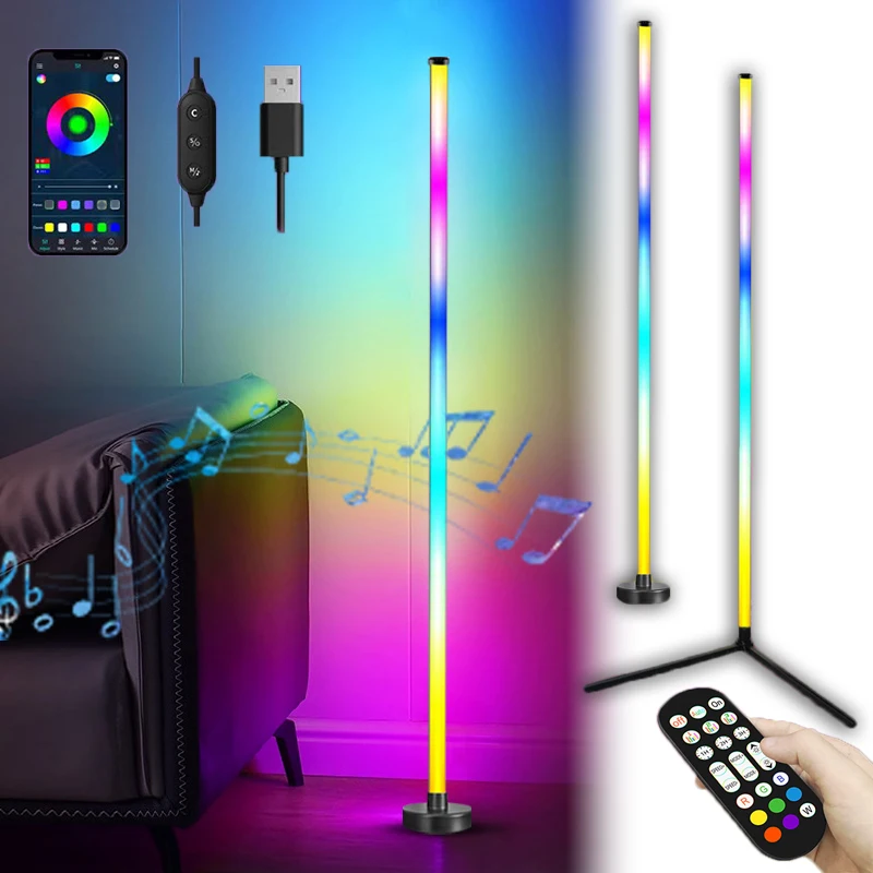 122cm Inteligentna narożna lampa podłogowa Możliwość przyciemniania Sterowanie APP RGB LED Nowoczesne nastrojowe oświetlenie Stojak Światła do sypialni Gry Pokój dzienny