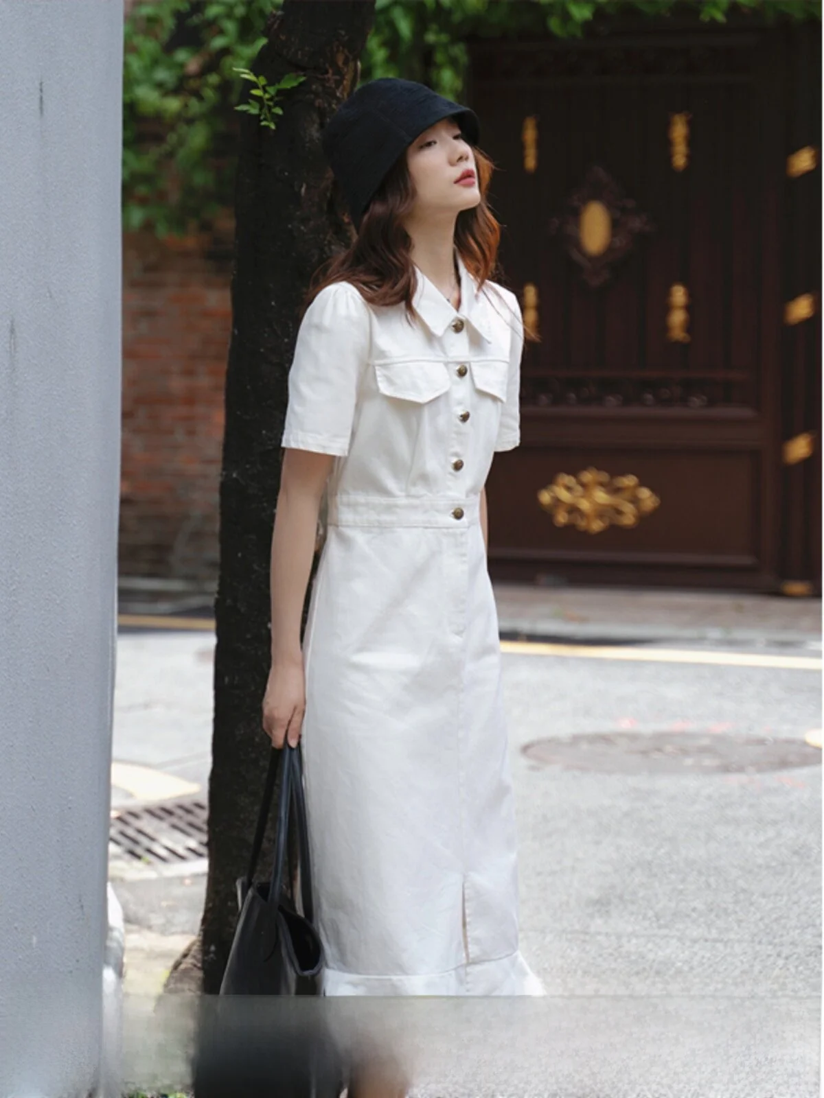 Vastand White Denim Dress Summer Long Sleeveless Fish Tail Skirt High Waist Cotton Korean Style Commute Single Button
