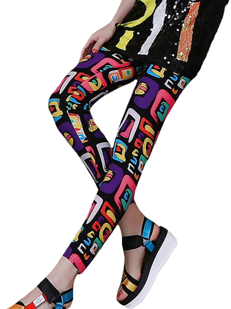 YSDNCHI 2022 Neue Fitness Leggins Frauen Legging Graffiti Brief Cartoon Gedruckt Hosen Elastische Push-Up Bleistift Hosen Polyester