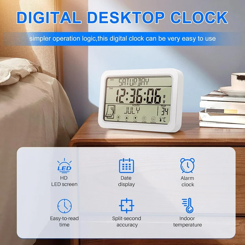 Digital Wall Clock, Digital Clock Battery Operated, 8 Inch Desk Clock with Temperature Humidity Day Date for Home Office-A21R