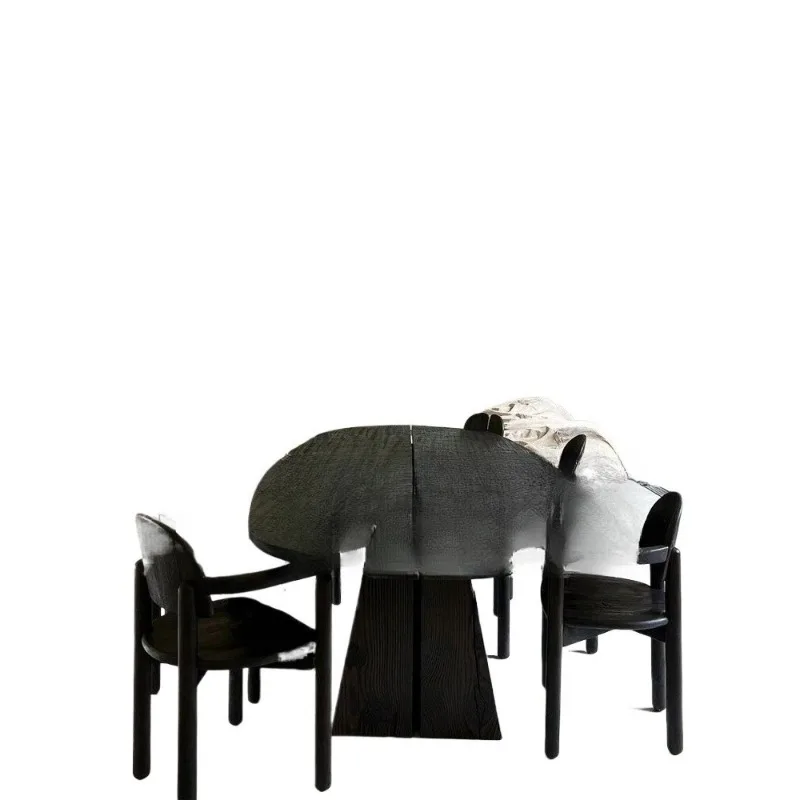 

Medieval retro black oval solid wood dining table, simple modern home dining table