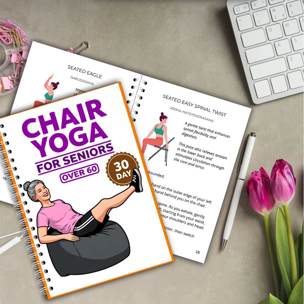 Chair Yoga Logbook Notebook Fitness Plan for Seniors 60 and Above, Gentle Yoga Routine 30 Day Challenge for Flexibility Balance,
