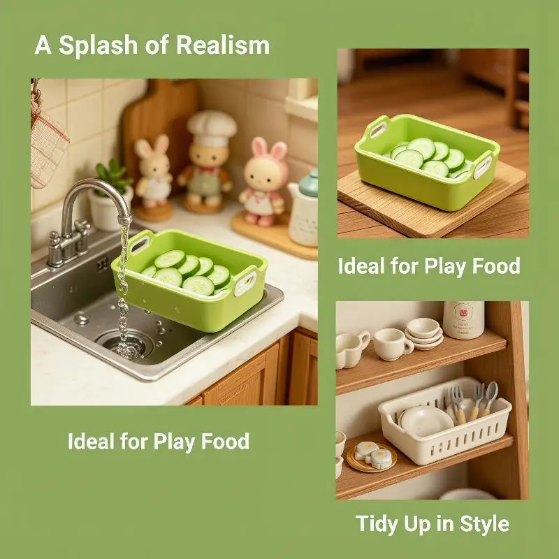 1:12 Scale Miniature Sink Drain Basket Dollhouse Organizer with Removable Tray for Mini Kitchen Craft Decor Collection