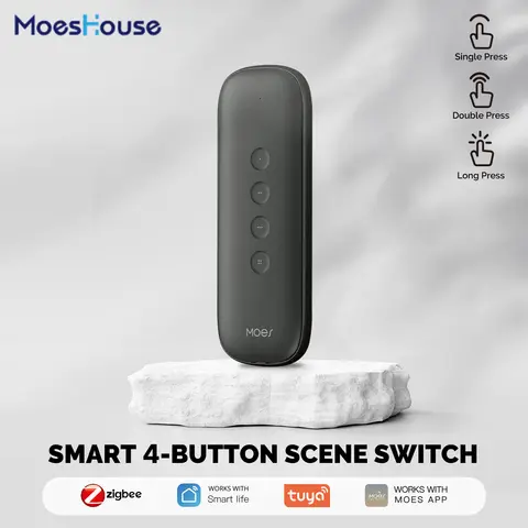 무선 경량 디자인의 Tuya ZigBee 4버튼 스마트 장면 스위치 – 12개 시나리오 원격 제어 배터리 구동