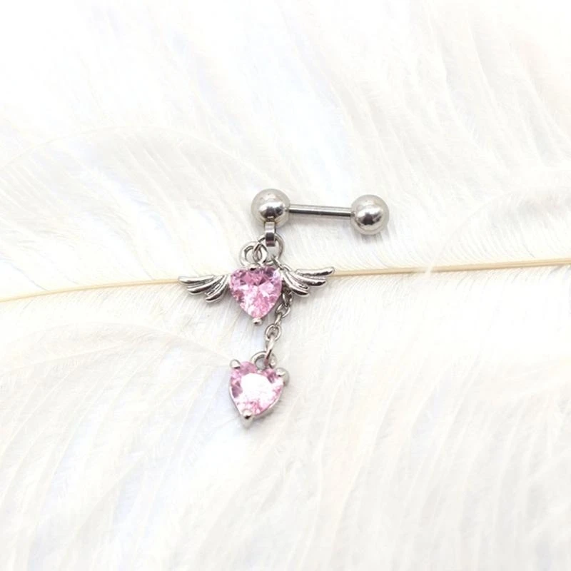 N58F Heart Angel Wings Dangle Earrings Heart Zircon Drop Dangle Earrings Women Ear Cuff Charm Earring for Girl Valentine Gift