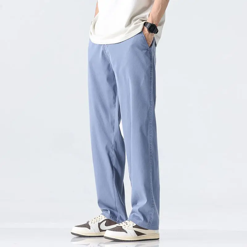 

Summer Thin Wide Leg Men's Casual Pants Loose Straight Trousers Lyocell Tencel Fashion