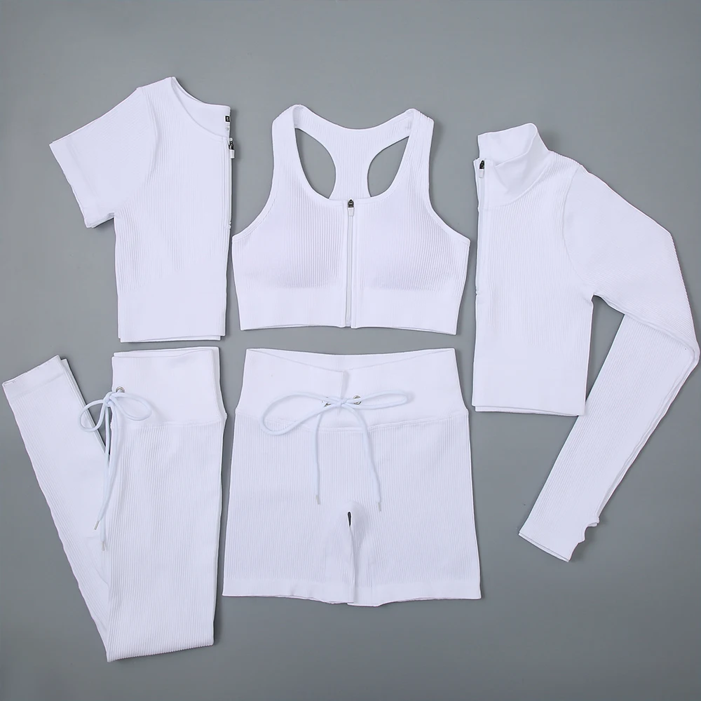 2/3/5PC Women\'s tracksuit Seamless Yoga Set Workout Sportswear Gym Clothing Drawstring High Waist Leggings Fitness Sports Suits