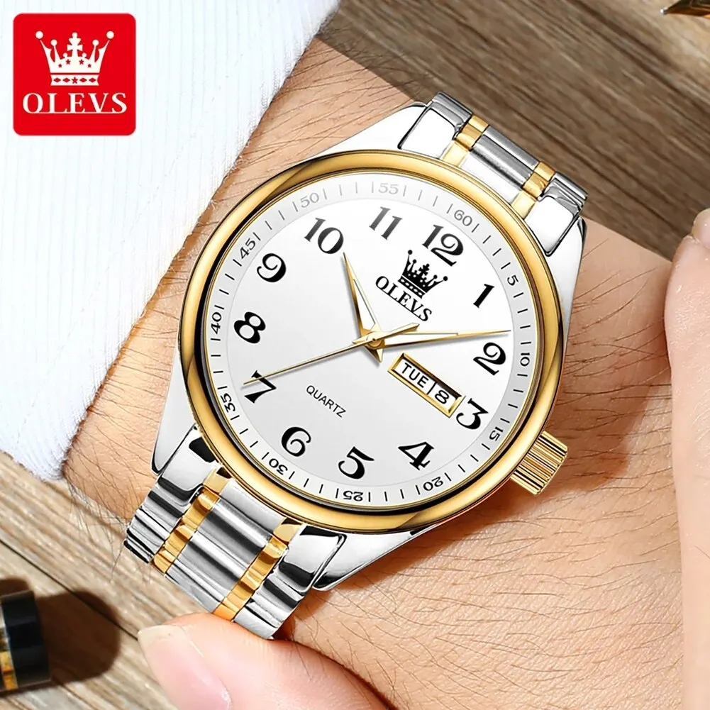 OLEVS 5567 Quartz Watch for Men Classic Bussiness Digital Dial Date Week Display Clock Luminous Waterproof Man Gold Wristwatches