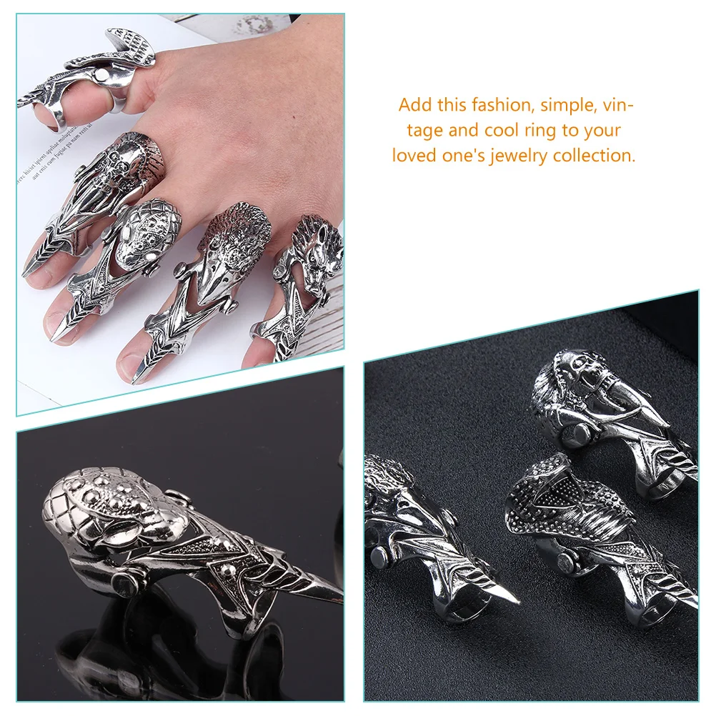

2Pcs Long Full Finger Punk Knuckle Snake Retro Joint Skull Gothic Rings Vintage Metal Halloween Costumes Accessories