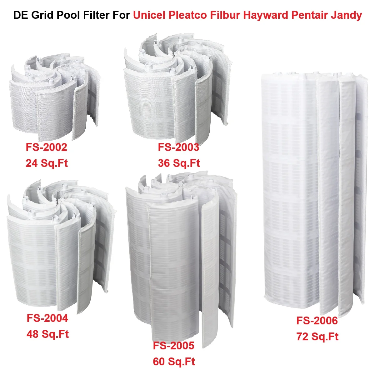 DE Grid Pool Filter Set For Unicel FS-2002 24 Sq.Ft, FS-2003 36 Sq.Ft, FS-2004 48 Sq.Ft, FS-2005 60 Sq.Ft, FS-2006 72 Sq.Ft