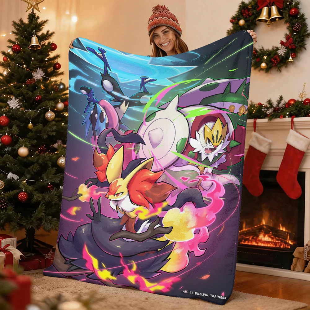 Pokemon Pikachu Gengar Bulbasaur Charmander Squirtle Psyduck Flannel Throw Blanket Soft Warm Blanket for Sofa Bed Home Decor Gif