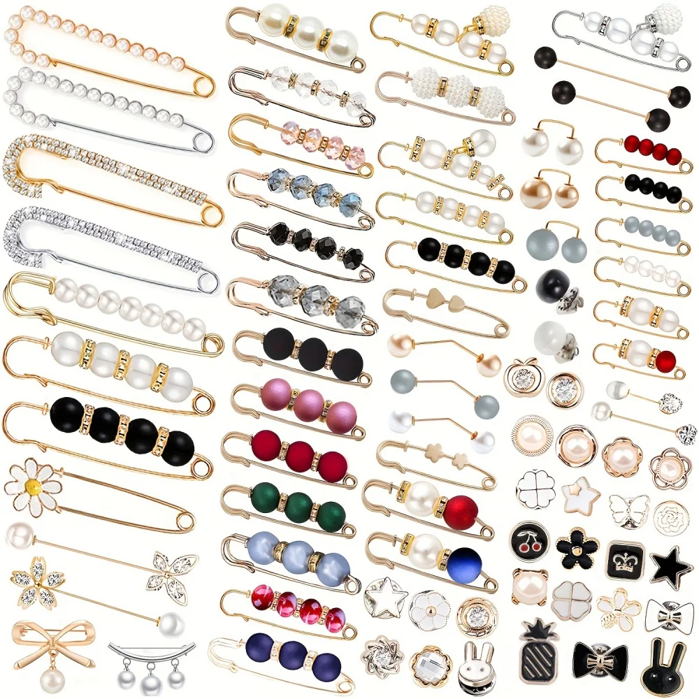 40-Pack Mixed Style Anti-exposure Brooch Button Set, Exquisite Versatile Style, Suitable for Waist Cinching / Neckline Security