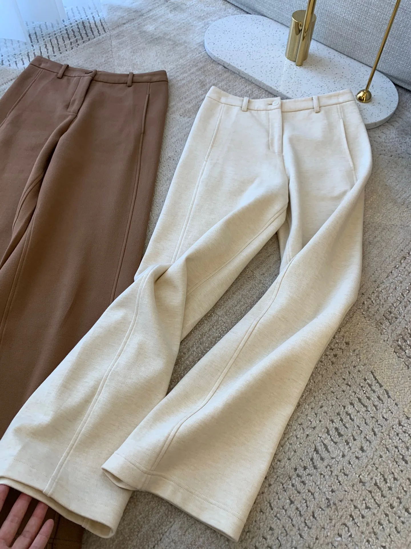 

Брюки женские трикотажные прямого кроя с высокой талией, подчеркивающие бедра, из зимней коллекции, универсальные повседневные брюки для женщин, модные.