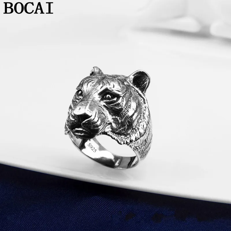 BOCAI New 100% s925 Sterling Silver Jewelry Tiger King of Beasts Fashionable and Domineering Creative Men's Ring