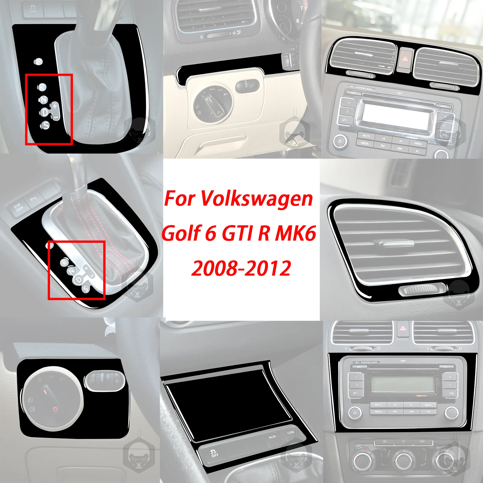 

Gearshift Center Air Vent Panel Ashtray Set For Volkswagen Golf 6 GTI R MK6 2008-2012 Piano Black Interior Accessories Stickers