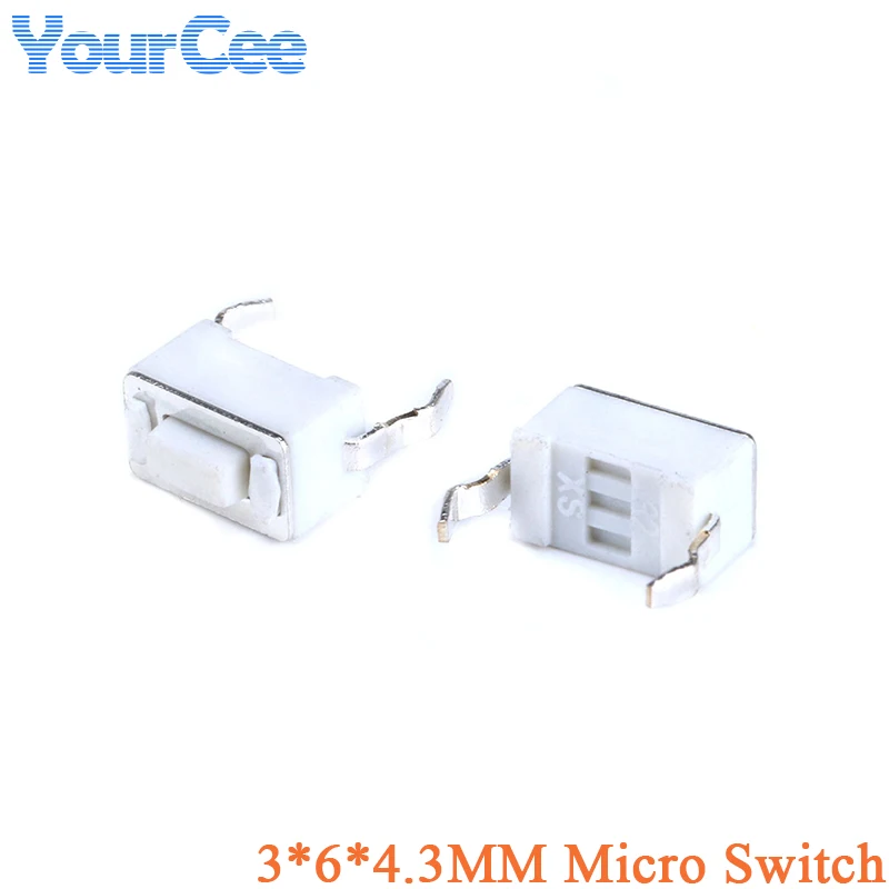 100 PCS/20 PCS สวิทช์ 3X6X4.3 มม.2Pin DC12V 0.1A Push ปุ่ม Touch Micro Switch 3*6*4.3 มม.ปุ่มสีขาว