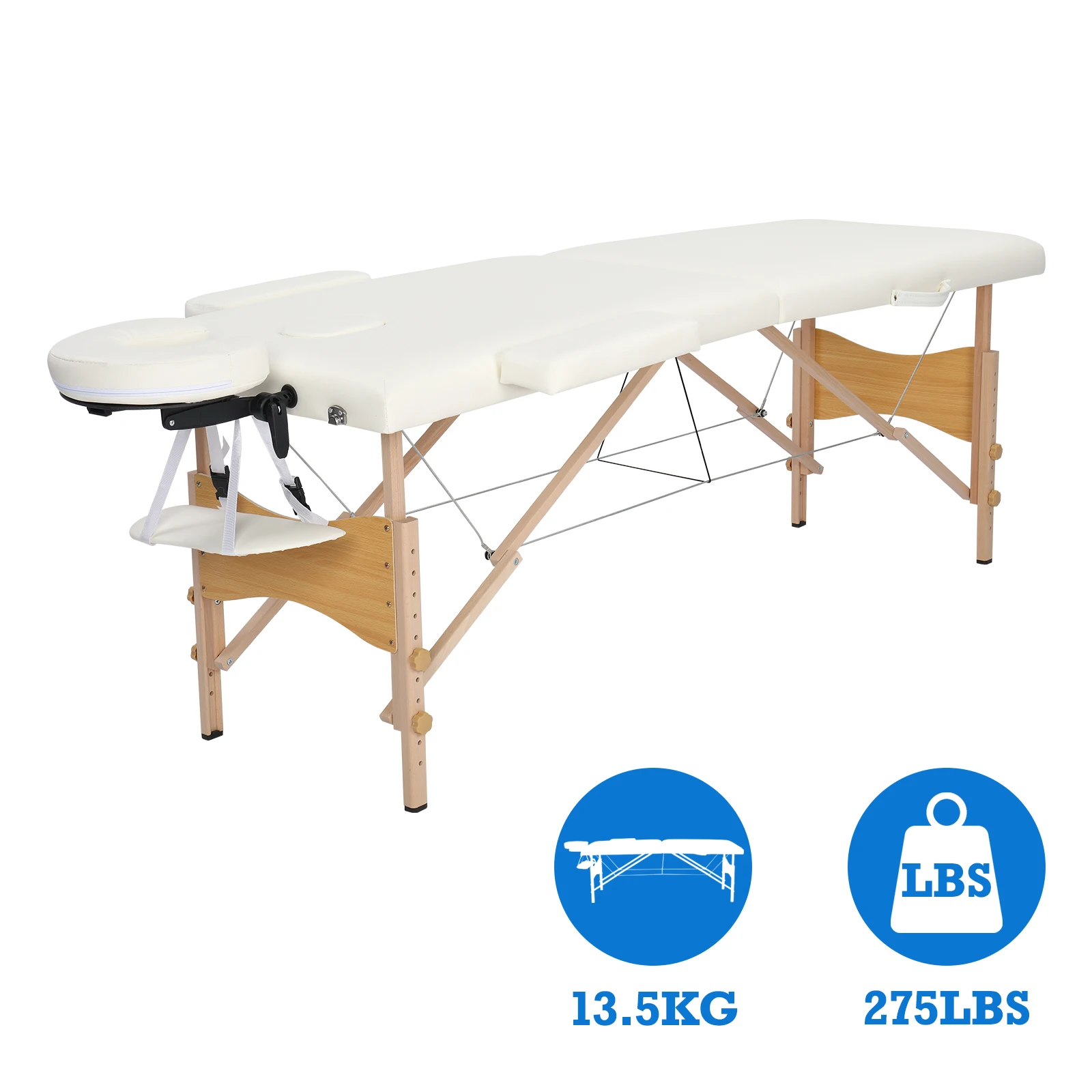 84In 2-Section Beauty Massage Table Folding Portable SPA Bodybuilding Massage Bed Beech Leg 60CM Wide Adjustable Height 4 Colors