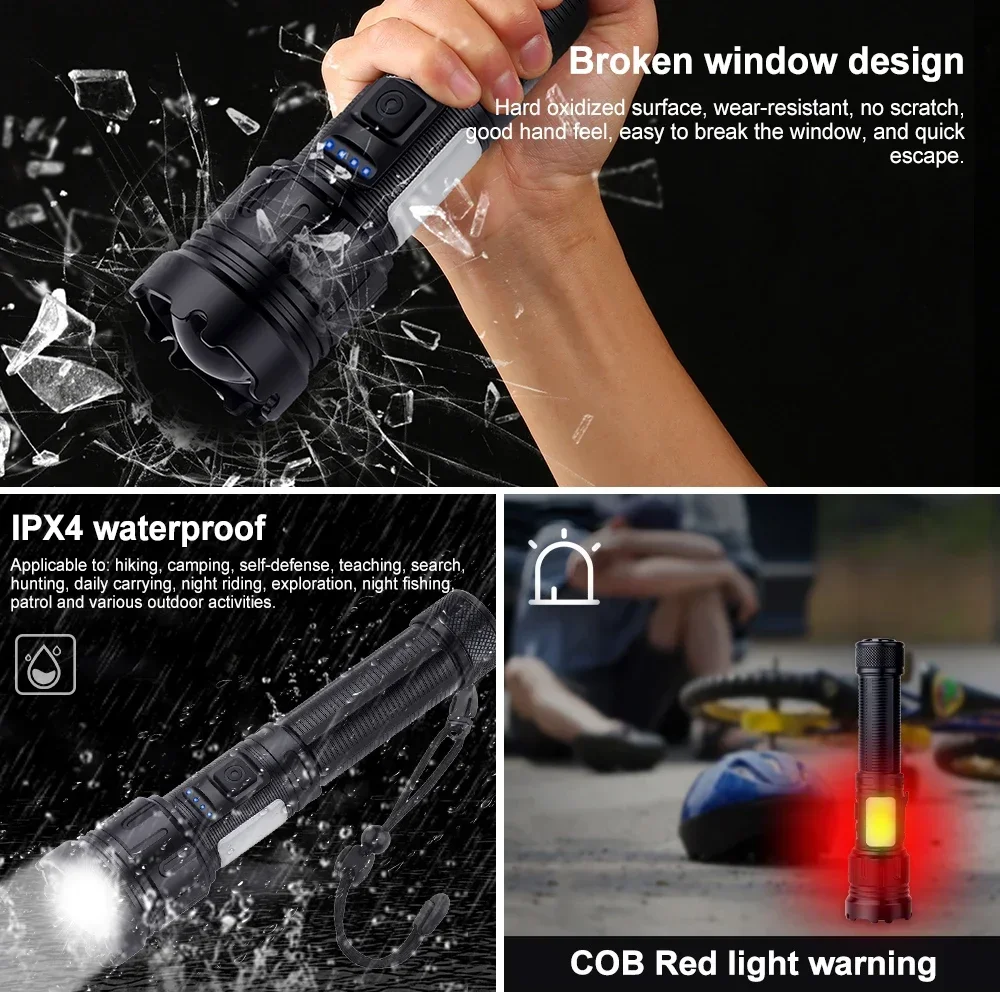 30W 4 in 1 Zoomable Hunting Flashlight 4000LM White+Green+Red+Blue 7 Modes Multi-color Outdoor Waterproof Type-C Charging Torch