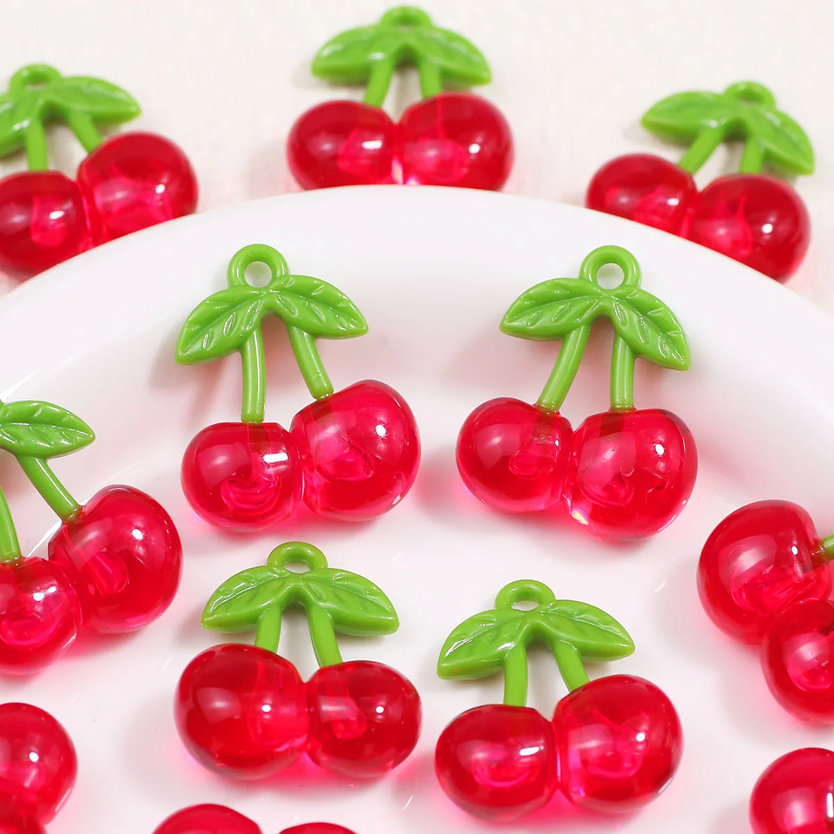 

5/10/20pcs/lot Red Cherry Acrylic Charms Cute Fruit Pendant for DIY Craft Jewelry Making Earring Necklace Keychain Accessories