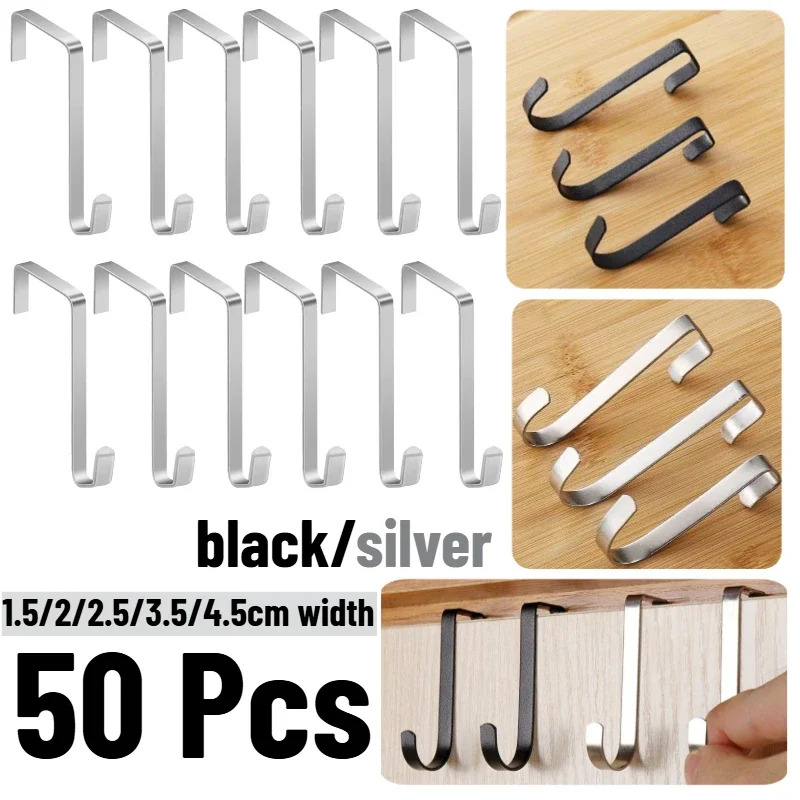 50個入り-ドアハンガーフック-幅15-2-25-35-45cm-ブラック-シルバー-頑丈な金属製ハンガー-浴室-寝室用-コート-財布掛け