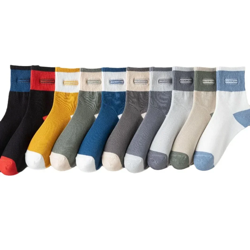 5 أزواج من الجوارب الرجالية المخططة المصنوعة من مزيج القطن الشتوي، جوارب قصيرة قابلة للتنفس للرجال