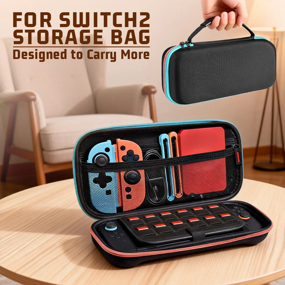 Sac de rangement pour console de jeu Switch 2, coloris rouge et bleu, sac de protection