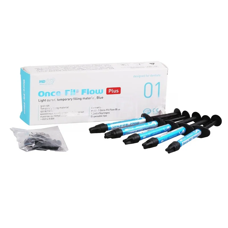 MDCLUS Once-Fil Flow 1.2ml*5 Inlay Wax Light Cured Temporary Filling Elastic Dental Material Inlay Mud Blue/Yellow