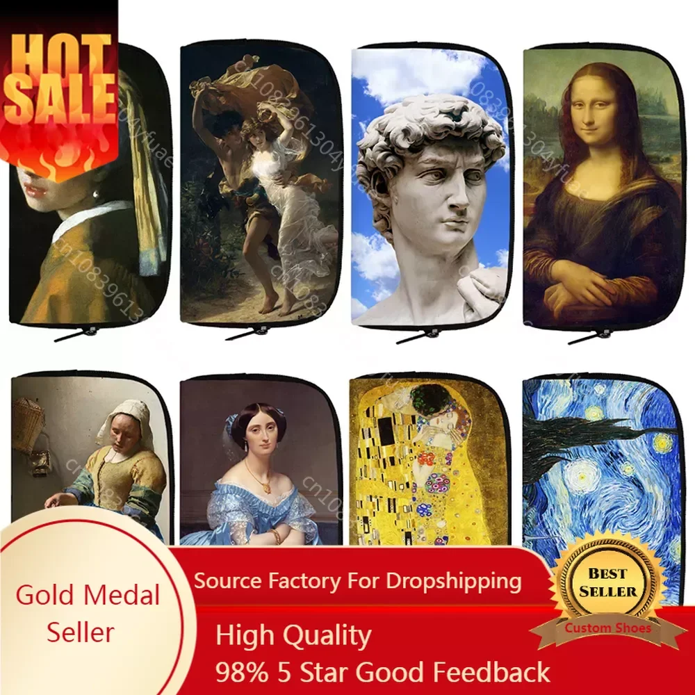 

History of Art Famous Painting Mona Lisa David Print Wallet Michelangelo Da Vinci Purse Credit Card Phone Holder Coin Money Bag