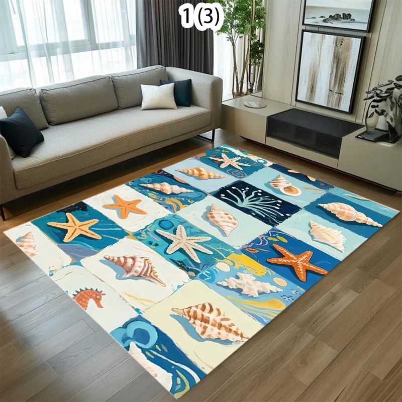 Beach Pebble Starfish Area Rug Summer Ocean Water Seaside Non-Slip Floor Carpet Nautical Home Decor for Living Room Bedroom