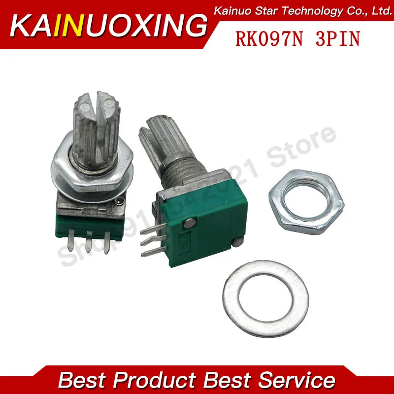 5pcs 3pin RK097N B5K B10K B20K B50K B100K single linked potentiometer audio potentiometer handle 15mm 5K 10K 20K 50K 100K