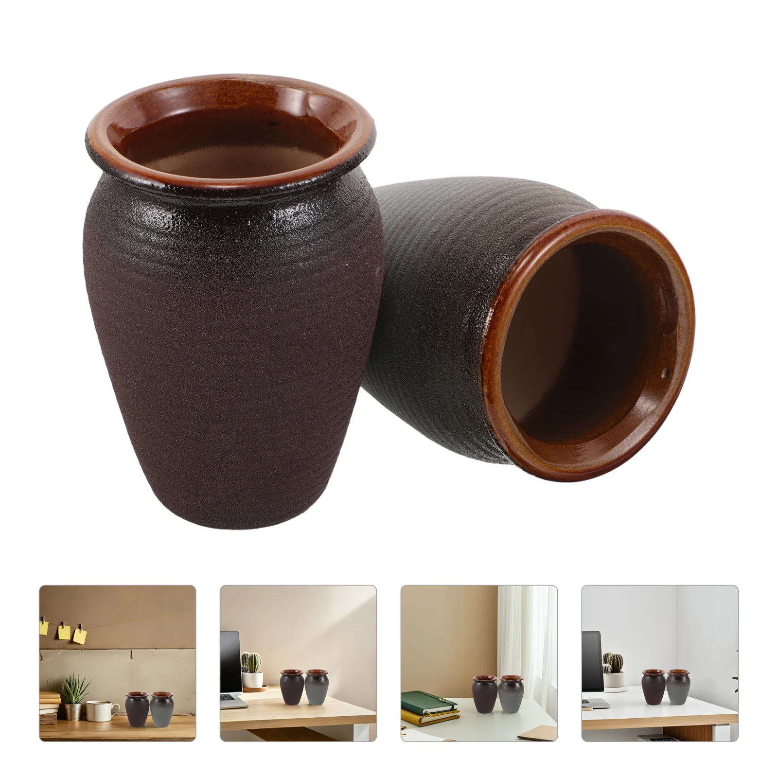 

2Pcs Matte Ceramic Terracotta Vase Rustic Succulent Planter Pot for Home Decor Living Room Table Plant Holder Drainage