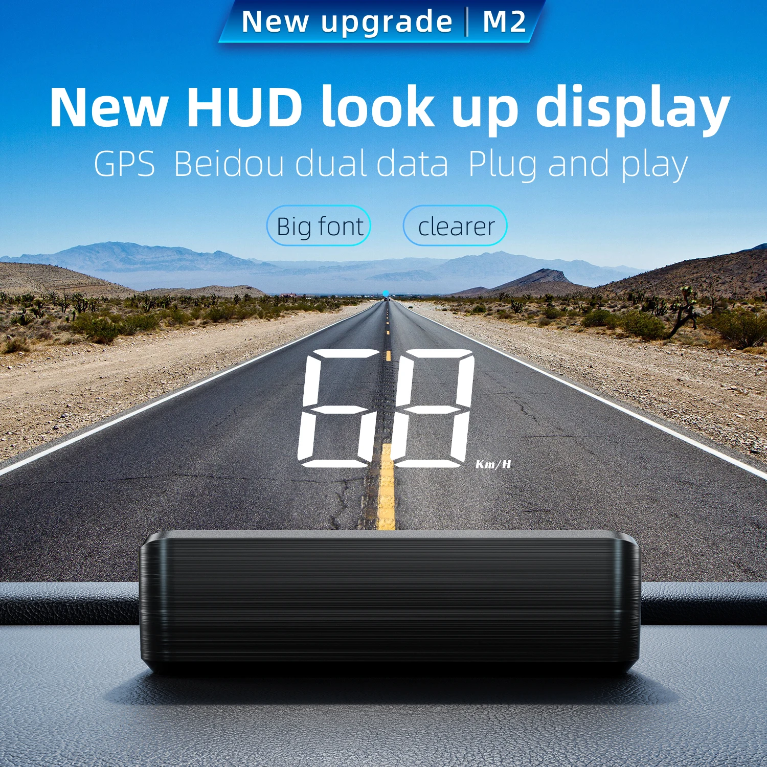 M2 Car HUD GPS Head Up Display Digital Speedometer Big Front Windshield Projector Speed Meter Plug And Play For All Car