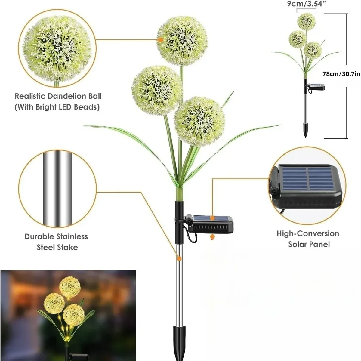 1/2/4PCS LED Solar Dandelion Light String Lawn Light Ground Plug Dandelion Solar Colored Lamps Outdoor Decorative Light String