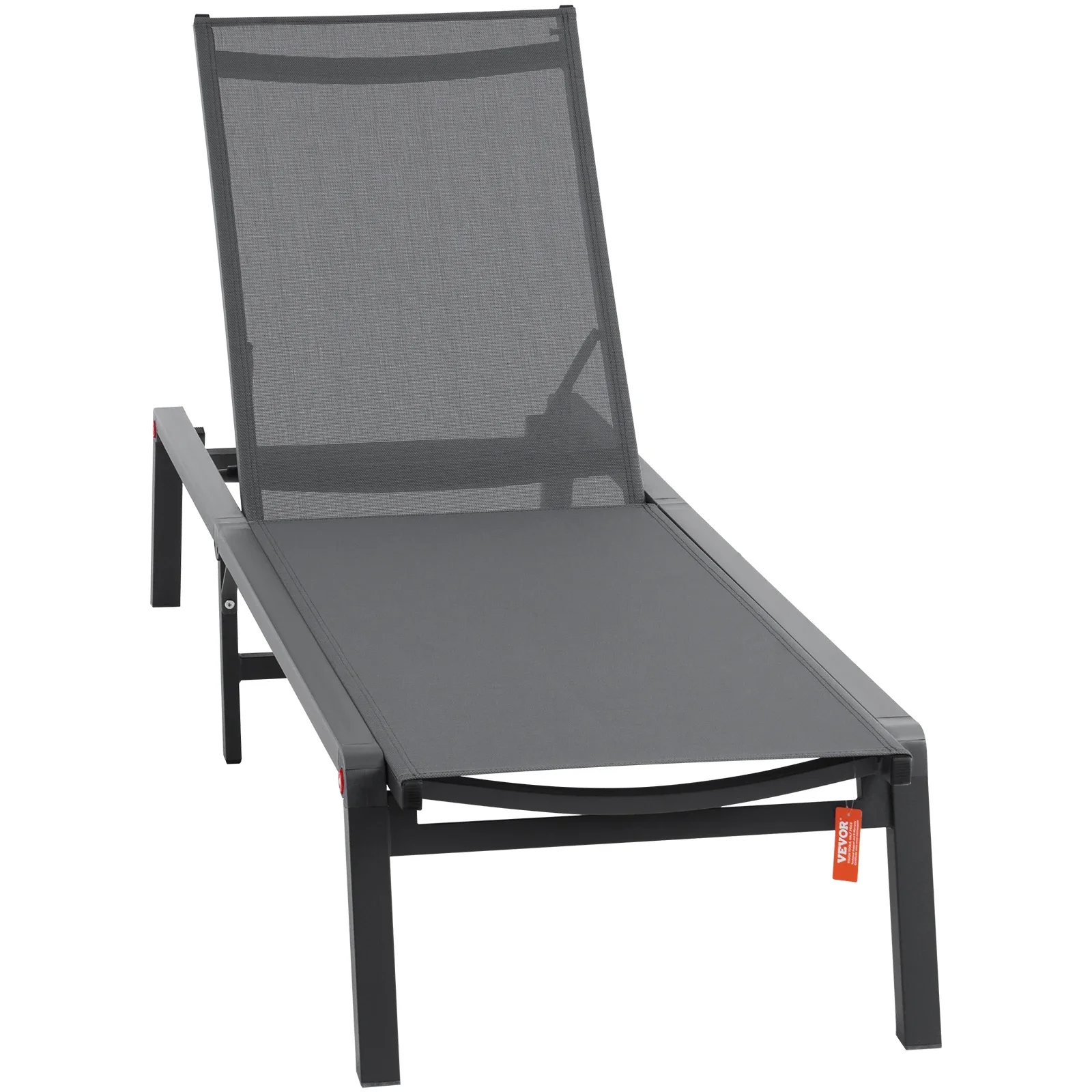 SucceBuy Chaise Lounge Chair Outdoor Aluminum Patio LoungeFolding Pool Lounge Recliner Full Flat for Patio Beach Pool Dark Grey