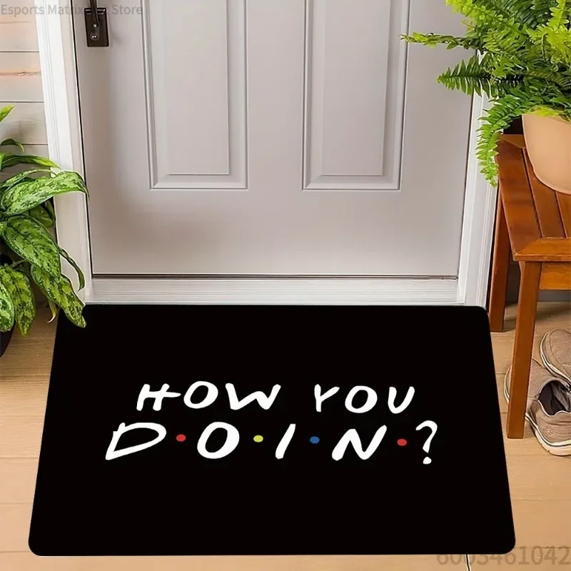 Friends Doormat Black How You Doin Mat with Colorful Dots Non-Slip Floor Rug for Room Entrance Home Decoration Easy To Cleanin