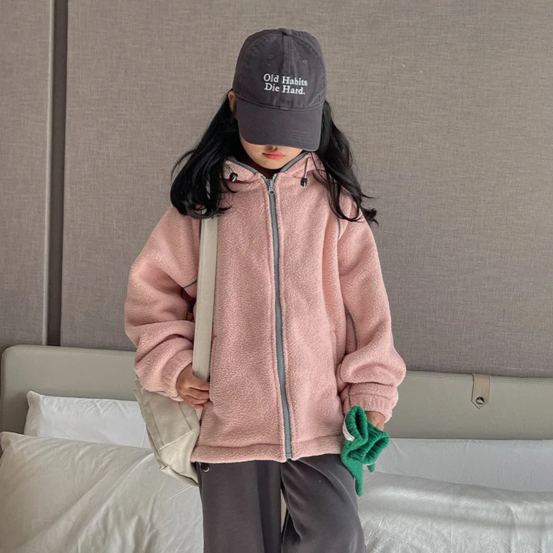 

Girls Hoodie Polar Fleece Warm Coat 2023 Winter New Childrens Lamb Wool Thickened Casual Warm Hoodie Fashion Girls Coat Top