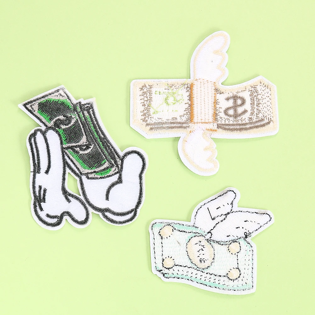 2pcs Embroidered Dollar Clothing Patch with Wings Large Size Bill Money Symbol Backpack Ironing Applique Shoes Hat Coat Badge