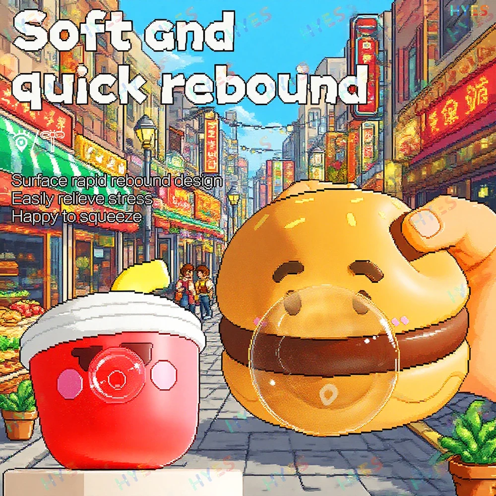 Zabawki sensoryczne dla dzieci HYES, urocze zabawki w kształcie jedzenia z motywami z kreskówek, zabawka z pęcherzykami do ściskania, redukująca niepokój, zabawka do wypluwania bąbelków, prezenty na Boże Narodzenie i święta.