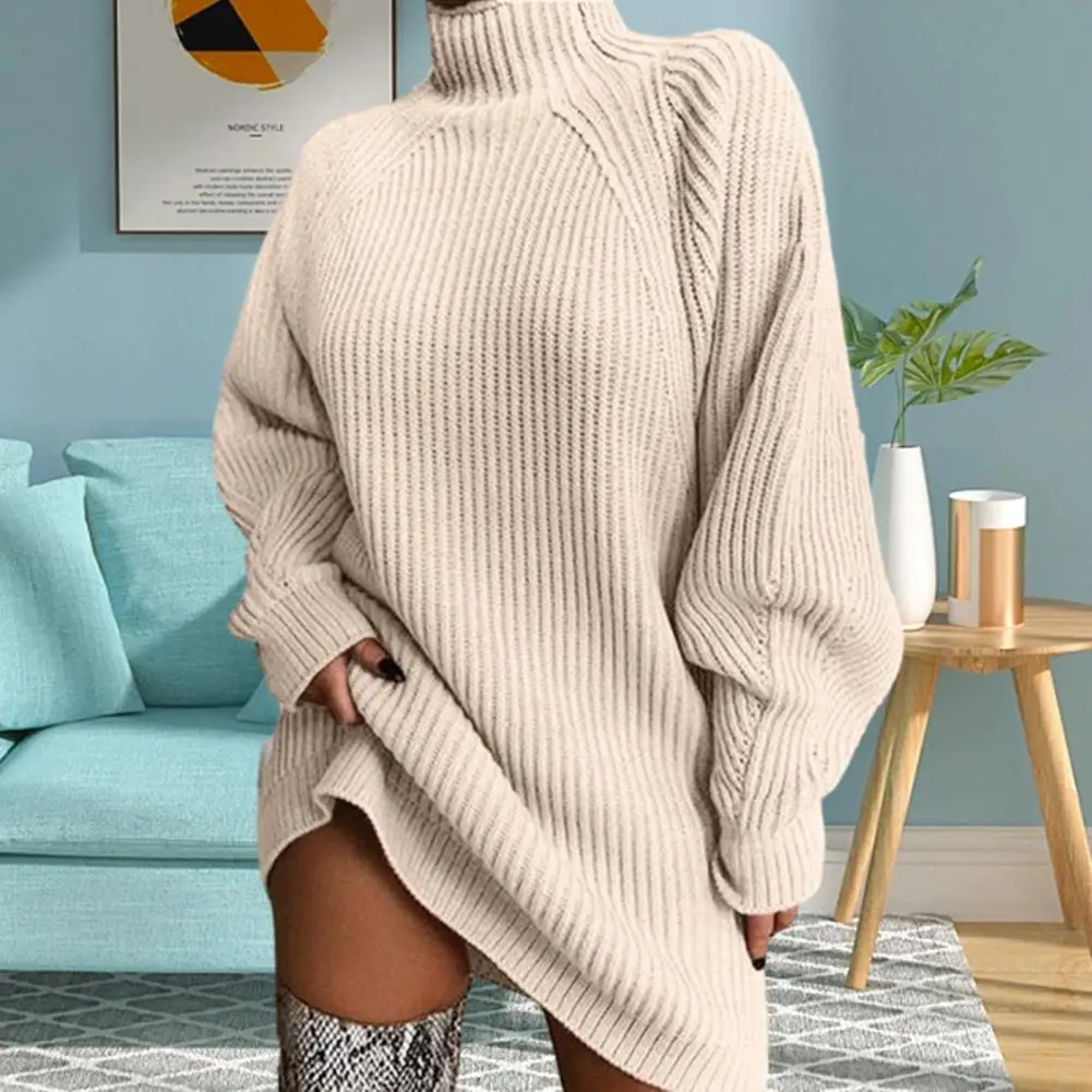 Robe pull à col haut pour femme, pull chaud, col haut, coupe élégante pour l'automne