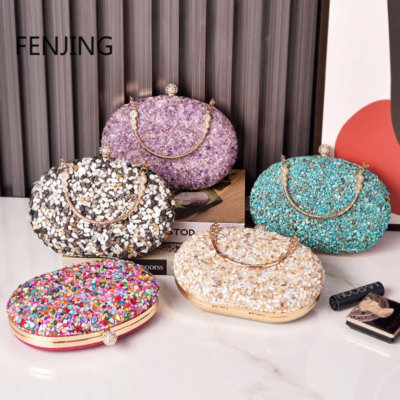 Diamond Evening Bags Shell Round Rhinestone Clutch Women Handbags Wedding Party Shoulder Bags 2024 New Purse Bolsas De Mujer