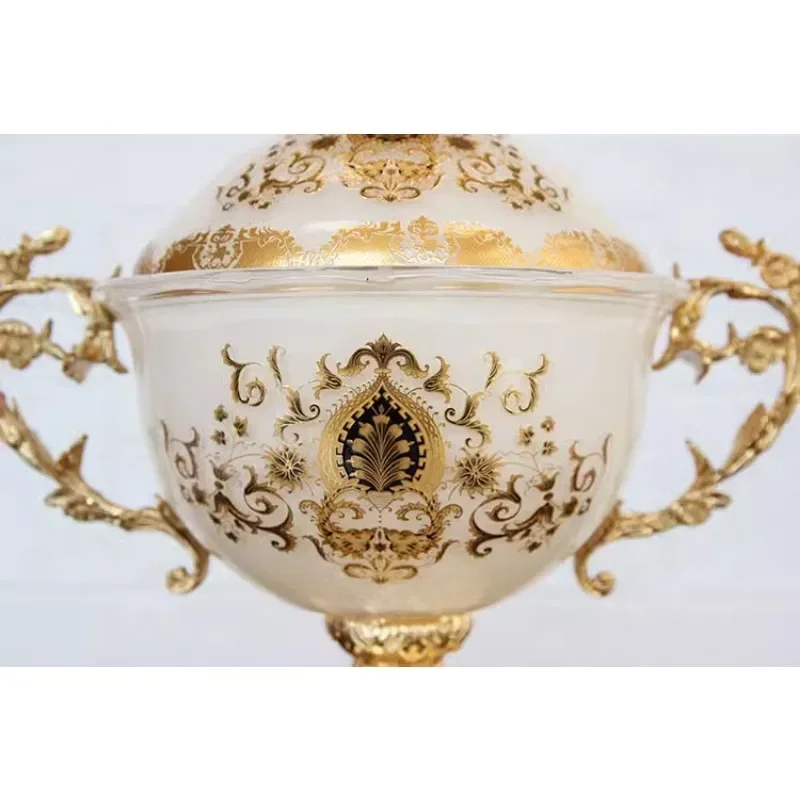 خزان تخزين زجاجي مصنوع من خليط معدني على الطراز الأوروبي، وزخارف ناعمة لغرفة نموذجية الفيلا، وحرف يدوية لمدخل غرفة المعيشة الفاخرة #4