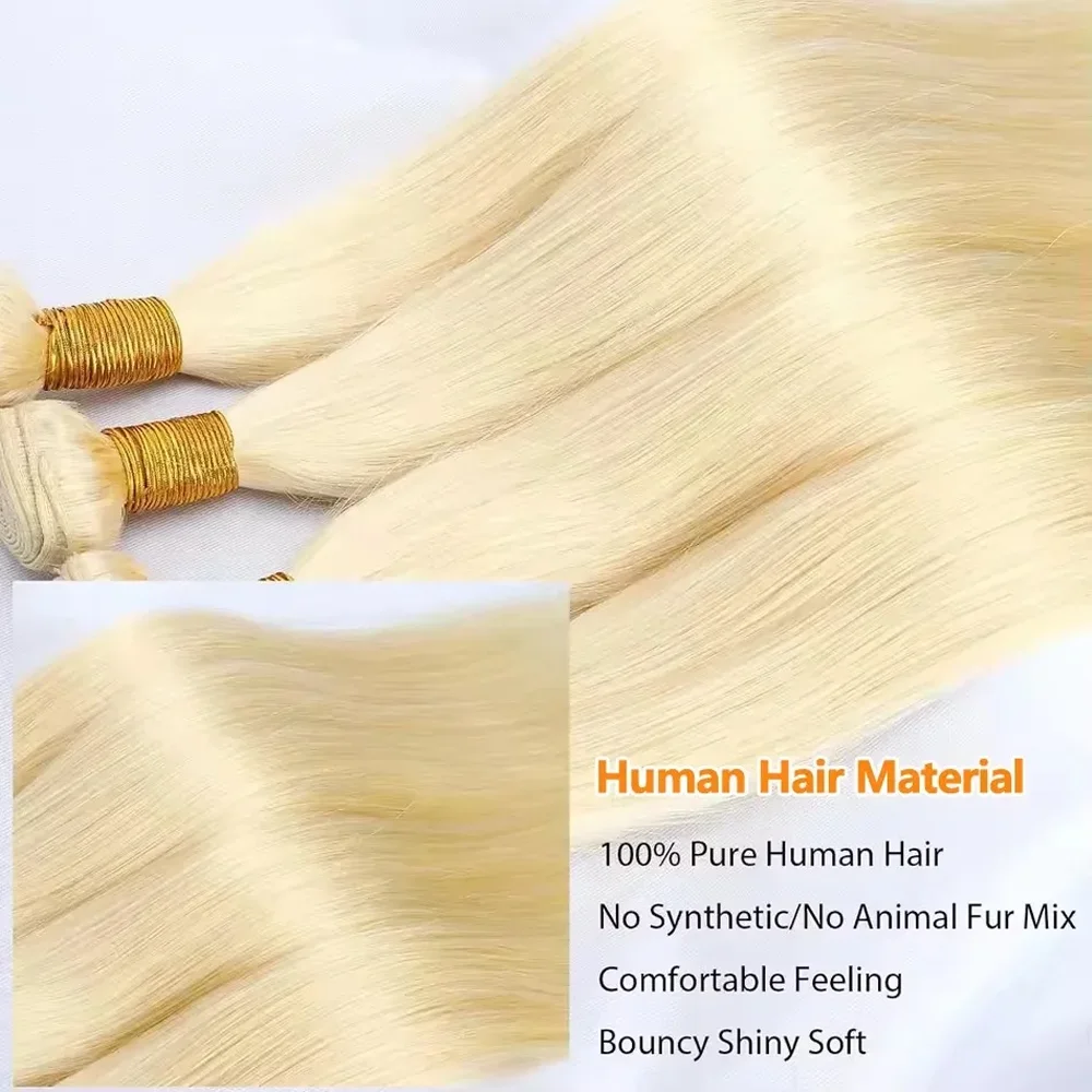 ผมแท้แบบมัด 613 เส้น 12A ผมตรงธรรมชาติ ผมแท้ 100% สีบลอนด์ 1/3/4 มัด ต่อผมสำหรับผู้หญิง