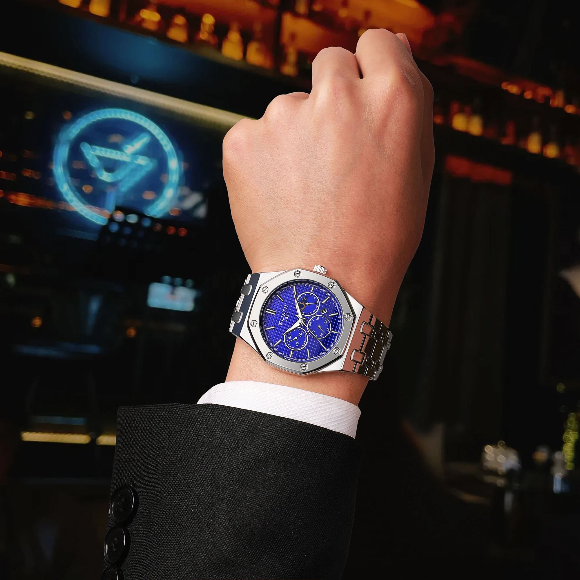 ساعات فاخرة للرجال كرونوغراف من الفولاذ المقاوم للصدأ كوارتز ساعات يد رياضية مقاومة للماء ساعة رجالية للزوجين