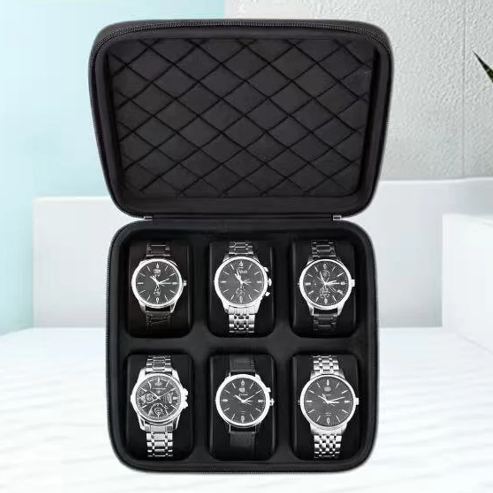 Hard Shell Watch Storage Box 6 Slots Zippered Travel Watch Case Organizer Bag for Bracelet & Accessories Men Valentine Gift