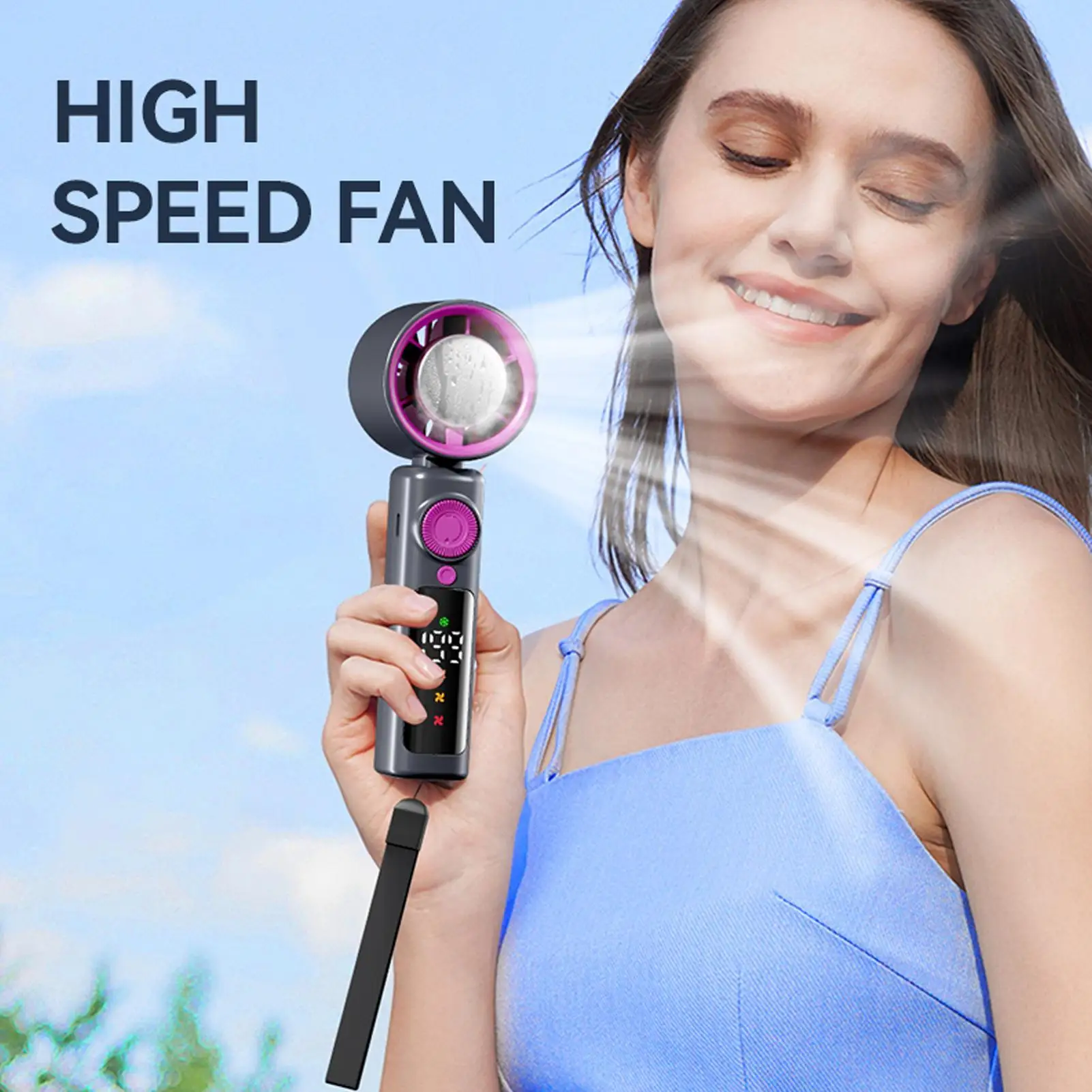 Portable Cooling Fan Turbine Handheld Fan Rechargeable Foldable 1-199 Speed Night Light LED Display 4000mAH for Beach Workplace
