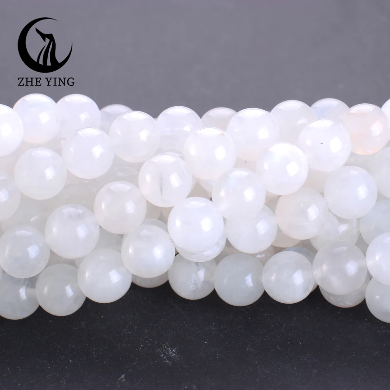 Zhe Ying New 6A Moonstone Beads Round Smooth Natural Gemstone Beads for Bracelet Necklace Making DIY Jewelry Accessories 15''