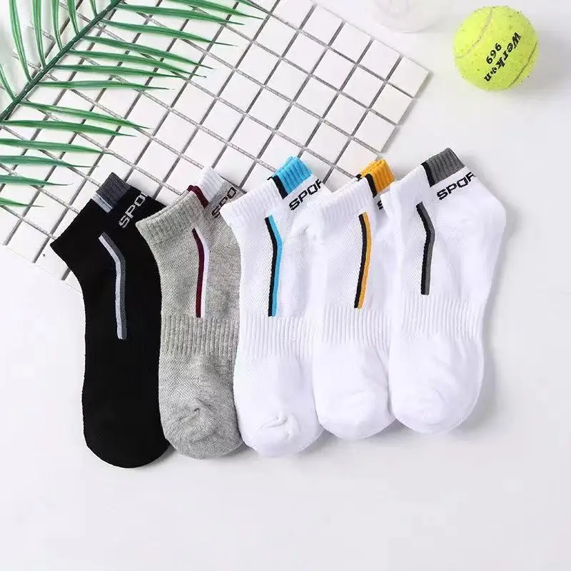 10/5/1pairs Men's Fashion Sports Socks, Striped Cotton Sweat Absorption Breathable Comfortable Ankle Socks